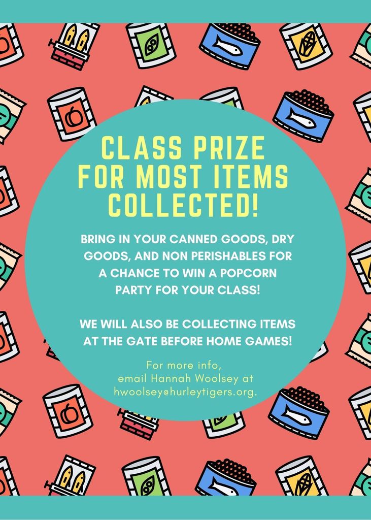 Class with most items collected gets a popcorn party!